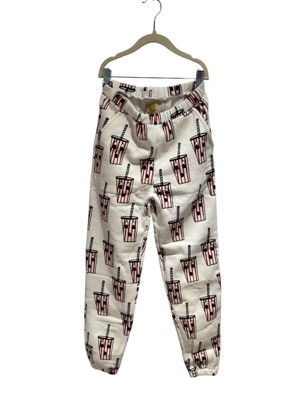 HUGO LOVES TIKI cream & red soda cup print sweatpants - size 8